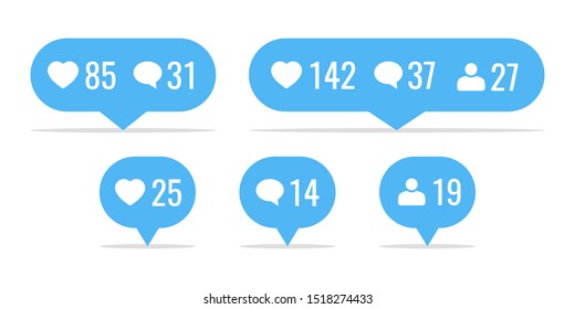 Set of templates of counter with info for social networking isolated on white background. Blue color. Vector illustration.