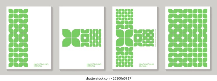 Set of templates covers on the theme of nature, environment and organic products. Green vector pattern illustrations for cover design, social media, poster, flyer, cards, catalog, brochure, ads.