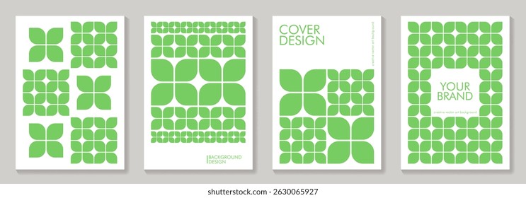 Set of templates covers on the theme of nature, environment and organic products. Green vector pattern illustrations for cover design, social media, poster, flyer, cards, catalog, brochure, ads.