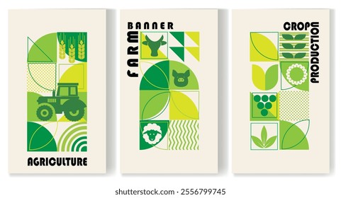 A set of templates for creating agricultural booklets with geometric designs.
