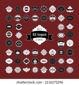 A set of templates for creating logos. Collection of vector icons, retro labels. 52 items.
