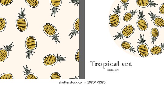 set of templates for the design of posters, business cards, cards, postcards. summer pineapple print
