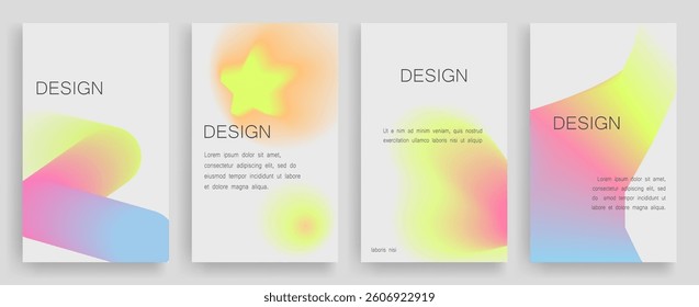 Set of templates with design. Posters with color gradient. Background with blurred vector figures.