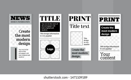 Set templates for design of social networks, story and print. Newspaper new style with windows for images.
