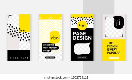 Set templates for design of social networks, instagram story and print with windows for images. Yellow modern style with  chat bubble. 