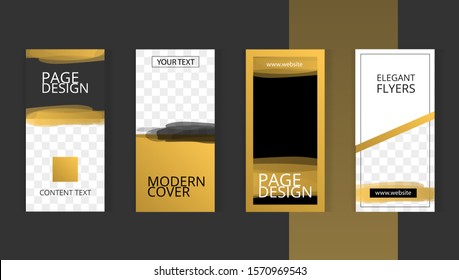 Set templates for design of social networks, instagram story and print with windows for images. Elegant modern style with gold paint spots.