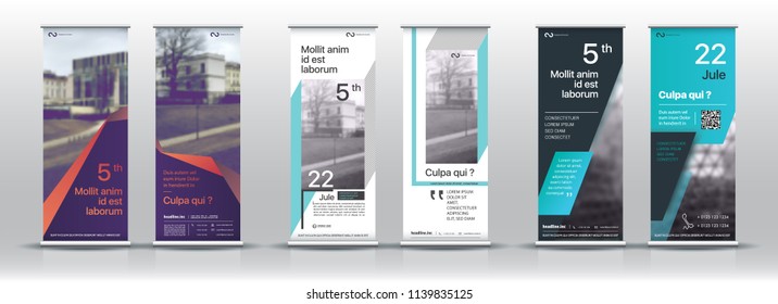 Set of templates with a design of vertical banners. Signboard Advertising Brochure Flyer Template Vector X-banner and Street Business Flag of Convenience, Layout Background