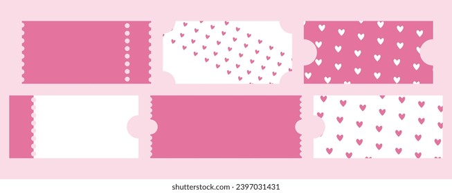 a set of templates for different retro Tickets. love Voucher . valentine's day. Vector illustration. empty tickets
