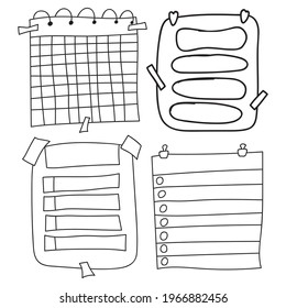 Set of templates for to do lists. 
Outline vector illustrations on white background.