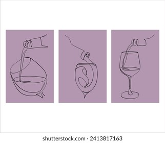 Set of templates drawing glasses with wine and bottle .Vector illustration. White drawing, party celebration, cute glass