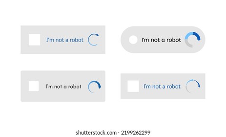 Set of templates for entering captcha I'm not a robot. Web site protection and internet safety. Vector Illustration