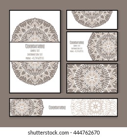 Set of templates for envelopes, covers, notebooks, business card and invitation card with floral ornament. Corporate style vector.