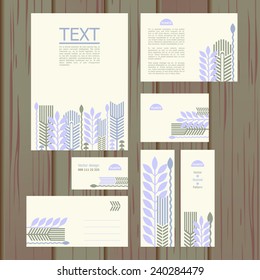 Set of templates with floral pattern. A4, A5, A6, envelope, visiting card  and flyer formats.