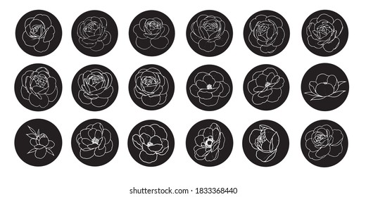 A set of templates in the form of flowers in a circle. Abstract circles, balls vector illustration, for social networks, instagram stories and more. invitation design, wedding icons.