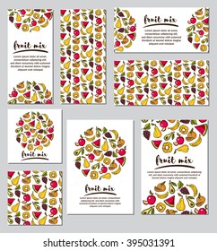 Set of templates with fruit pattern. Vector illustration.