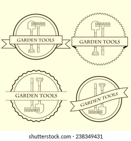 Set of templates for garden tools emblems