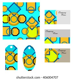 Set of templates with geometric pattern. Seamless geometric pattern, business cards, labels. Vector illustration.
