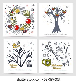set of templates for greeting cards with winter and Christmas theme