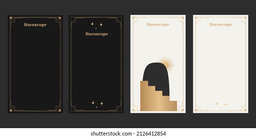 set of Templates for the horoscope in instagram stories of history. An elegant collection for an esoteric zodiac horoscope for a logo or poster on a black background.