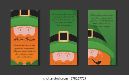 Set templates with illustration of Leprechaun with a pipe on St. Patrick's Day. Vector element for the invitation, a brochure and your design