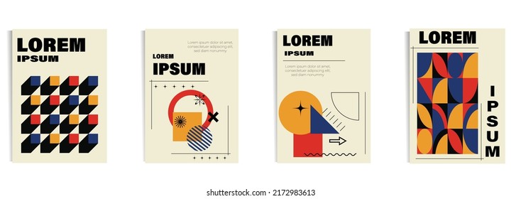 set of for templates inspired by bauhaus style with space for text