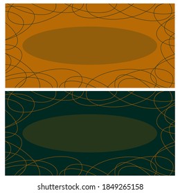 Eine Reihe von Vorlagen für Einladungen, Postkarten, Geschenkkarte, Geschenkzertifikat und Cover. Vektorbild von gewellten Linien in Grün- und Senffarben, horizontale Form, EPS10