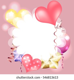Set of templates for invitations,valentines day cards with white frame,balloons and hearts