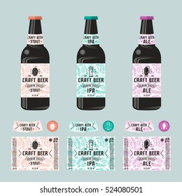 Set of templates label for craft beer. Print on white background. Presentation on the bottle