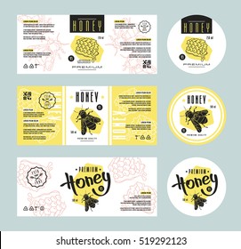 Set of templates label for honey. With hand-drawn graphic 