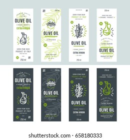 Set of templates label for olive oil. Design elements in thin line style. Print on white and black background