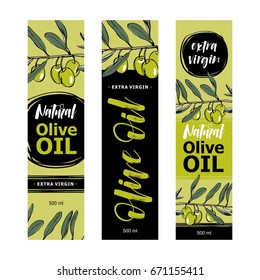 Set of templates label for olive oil. With hand-drawn graphic
