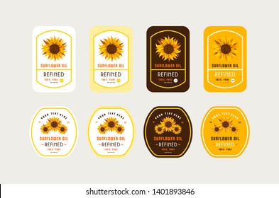 Set of templates label for sunflower oil. Print on white, brown and yellow background