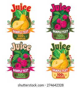 set of templates for labels of juice from the fruit of pear and berry raspberries