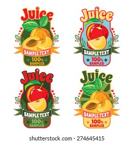 set of templates for labels of juice from the fruit of red apple and apricot