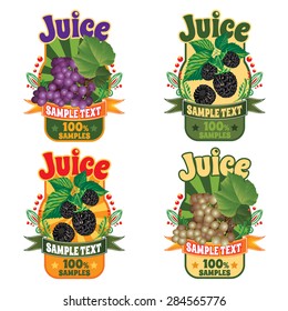 set of templates for labels of juice from the fruit of grapes and berry blackberry