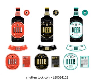 Set of templates labels for lager beer. Label with color background and presentation on the bottle