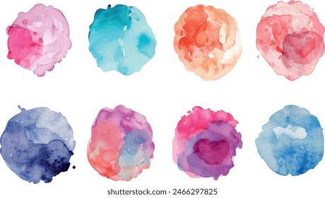 Set of templates, logos, signs. Circle paint stains isolated on a white background. Watercolor texture. Watercolor splashes. Dark colors. Place for your text. vector