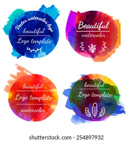 Set of templates, logos, signs. Watercolor texture. Watercolor splashes. Dark colors. Place for your text. vector 