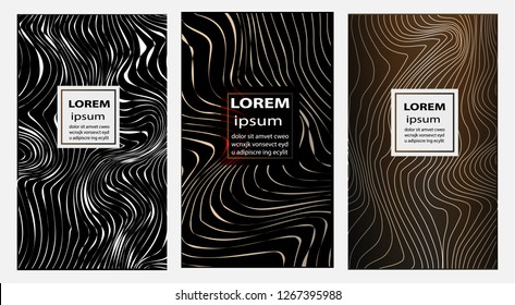 Set of templates of luxury covers with a background of winding lines. Covers for posters, banners, flyers, presentations and cards. Packaging templates nature luxury or premium products.l