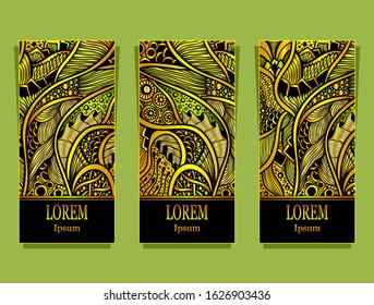 Set of templates luxury product with abstract  floral texture in gold black green for cosmetic or perfume or jewelry  or for tea package or for advertising different things 