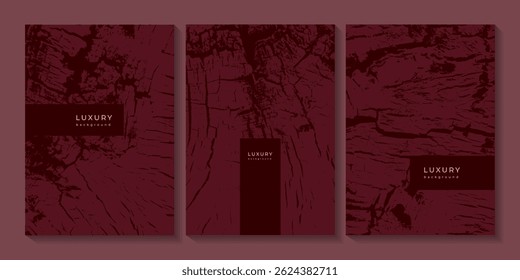 Set of templates with mahogany wood texture with deep cracks. Grunge texture. Painted dark red wood background for business cards and posters