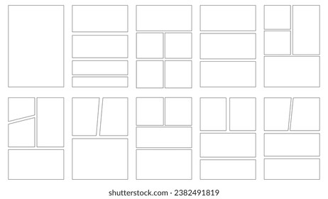 Set of templates for manga comic panels. Backgrounds for comics or manga. Comic or Manga background frames and panels, designed for use by mangaka or comic artists.