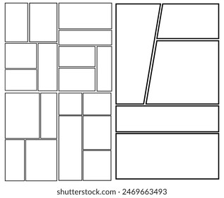 Set of templates for manga comic panels. Backgrounds for comics or manga. Comic or Manga background frames and panels, designed for use by mangaka or comic artists.