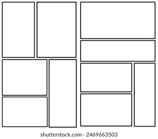 Set of templates for manga comic panels. Backgrounds for comics or manga. Comic or Manga background frames and panels, designed for use by mangaka or comic artists.