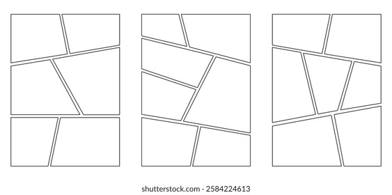 Set of templates for manga comic panels. Comic or Manga background frames and panels, designed for use by mangaka or comic artists. Empty page frame for comic book, photo collage, poster, flyer.