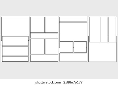 Set of templates for manga comic panels. Backgrounds for comics or manga. Comic or Manga background frames and panels, designed for use by mangaka or comic artists.