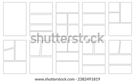 Set of templates for manga comic panels. Backgrounds for comics or manga. Comic or Manga background frames and panels, designed for use by mangaka or comic artists.