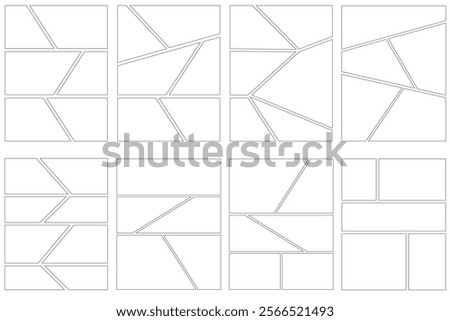 Set of templates for manga comic panels. Comic or Manga background frames and panels, designed for use by mangaka or comic artists. Backgrounds for comics or manga.	