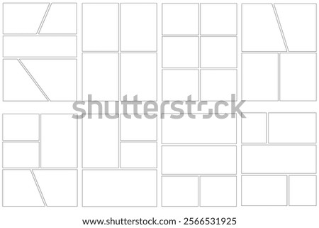 Set of templates for manga comic panels. Comic or Manga background frames and panels, designed for use by mangaka or comic artists. Backgrounds for comics or manga.