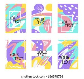 Set of templates in memphis style.6 card to use like invitations, posters or presentation.